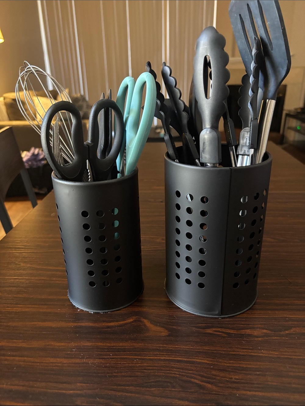 Matte Black Kitchen Utensil Holders with Cutout Design